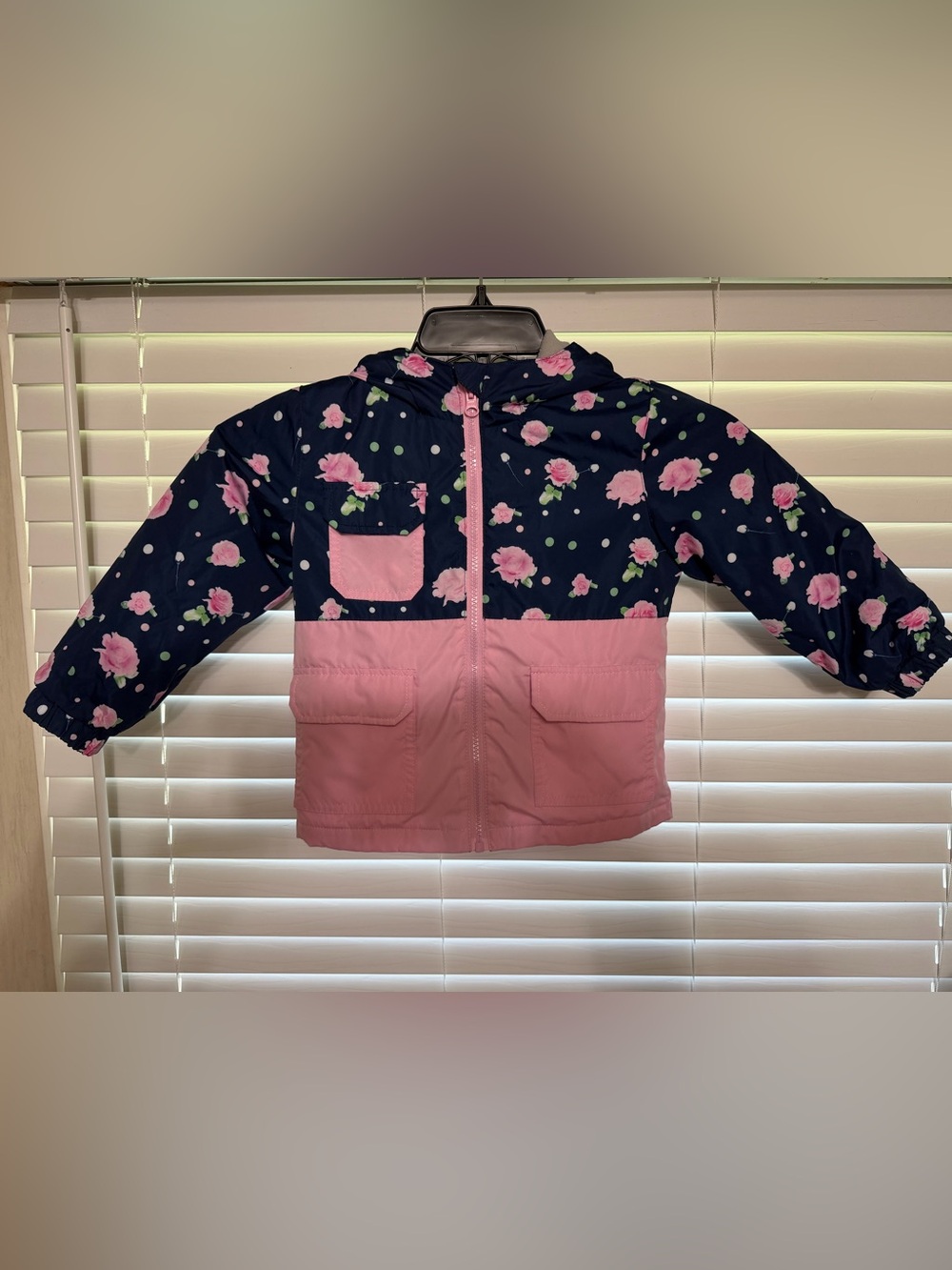 Swiss Tech Navy & Pink Floral Hooded Raincoat 3T fleece lined